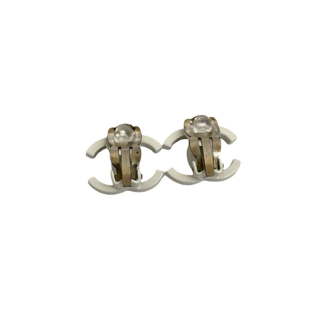 CHANEL Authentic White Logo Earrings - Picture 6 of 6